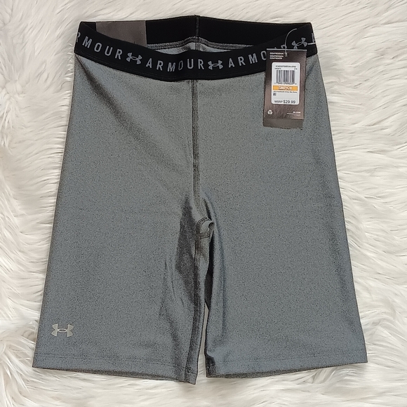 NWT Under Armour Women’s HEATGEAR Compression High Rise Bike Shorts Gray S - Picture 1 of 5